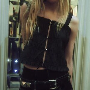 ZARA Poplin Top with Bow and Jewels